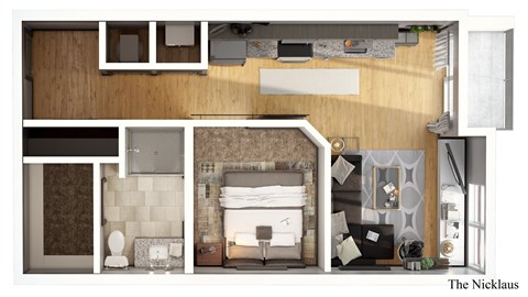 Floor plan for 1 bed, 1 bath, 530 sqft